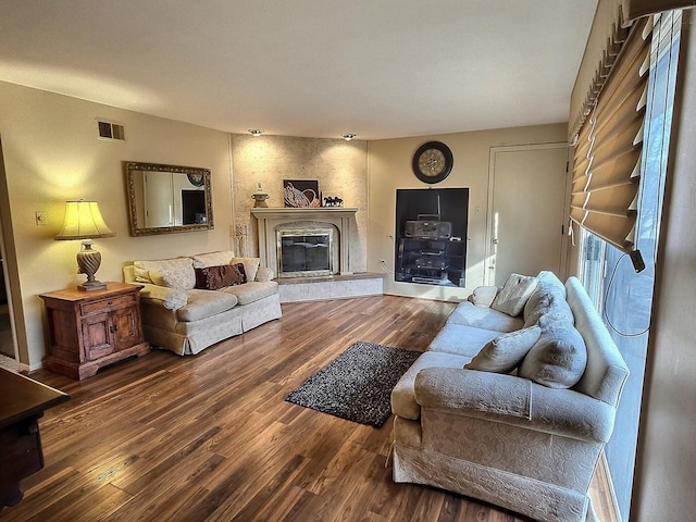 living room with hardwood / wood-style flooring