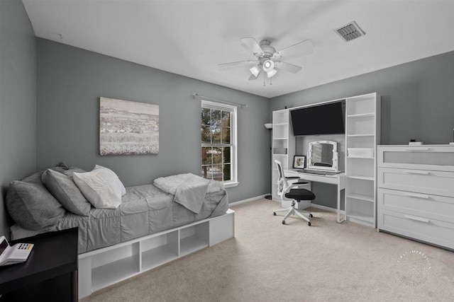 bedroom featuring carpet floors and ceiling fan