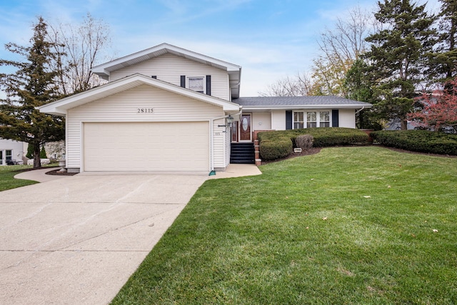 split level home featuring a front lawn