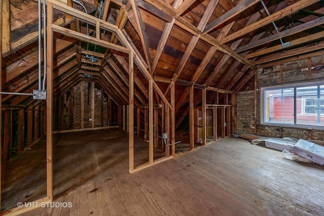 view of unfinished attic