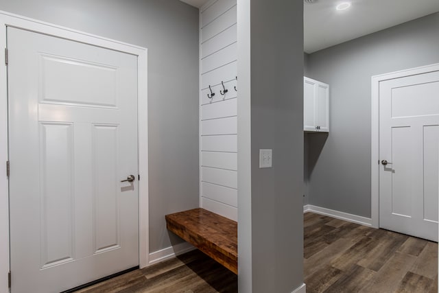 mudroom with dark hardwood / wood-style flooring