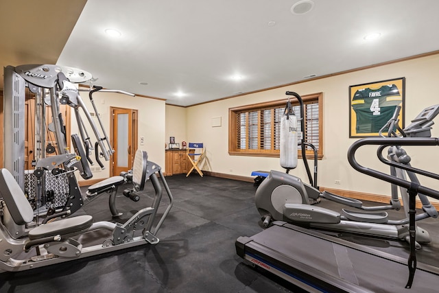 exercise area with crown molding