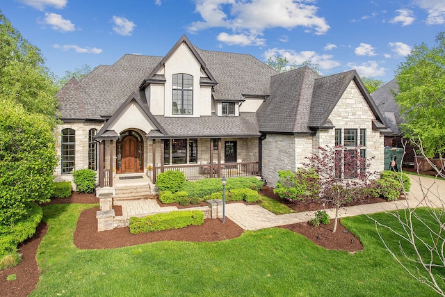 view of front of house with a front lawn and a porch