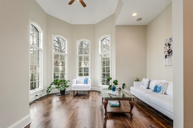 sunroom / solarium with ceiling fan