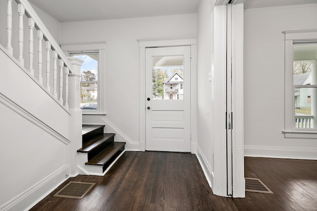 entrance foyer with dark hardwood / wood-style flooring