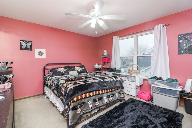 bedroom featuring carpet floors and ceiling fan