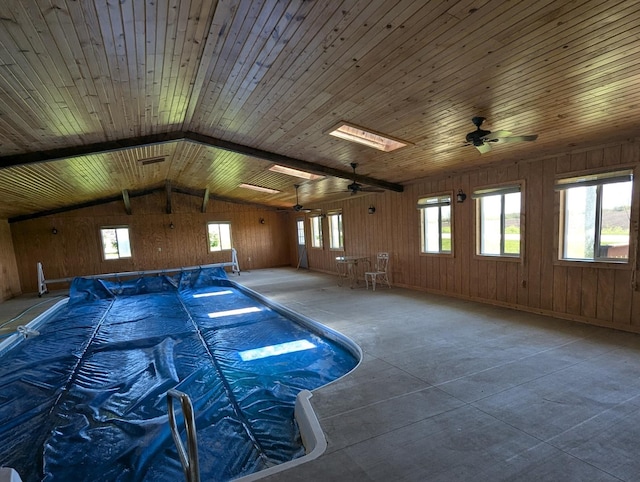 view of pool featuring a ceiling fan