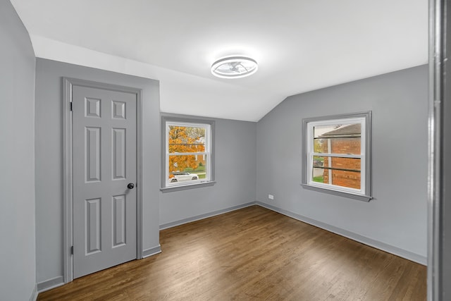 additional living space featuring hardwood / wood-style floors and vaulted ceiling