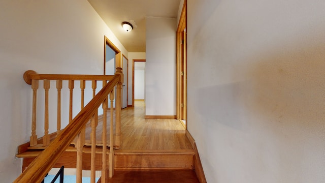 stairway featuring hardwood / wood-style floors