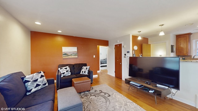 living room with light hardwood / wood-style floors