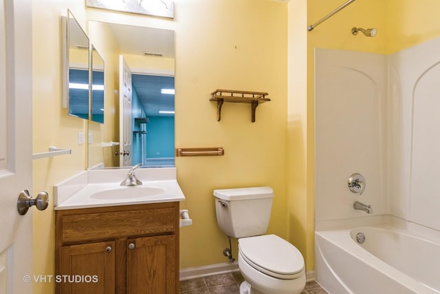 full bathroom featuring shower / tub combination, vanity, and toilet