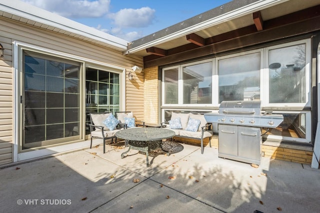 view of patio / terrace featuring a grill and an outdoor living space