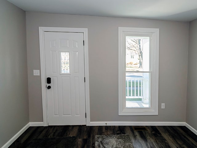 entryway with dark wood-type flooring