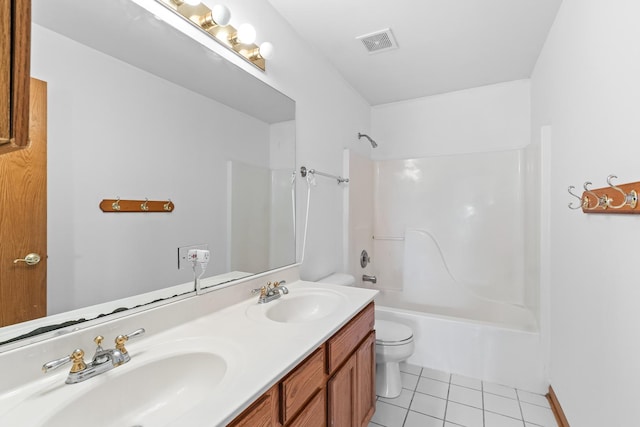 bathroom featuring toilet, visible vents, a sink, and tile patterned floors