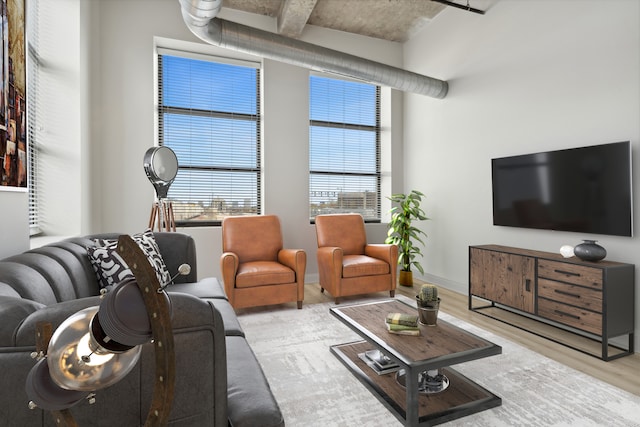 living area featuring baseboards and wood finished floors