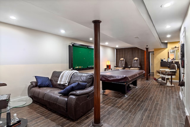 recreation room featuring vaulted ceiling and pool table