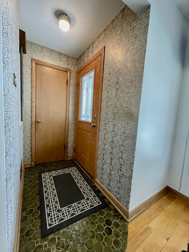 entryway with wood-type flooring