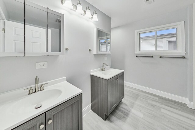 bathroom with hardwood / wood-style flooring and vanity