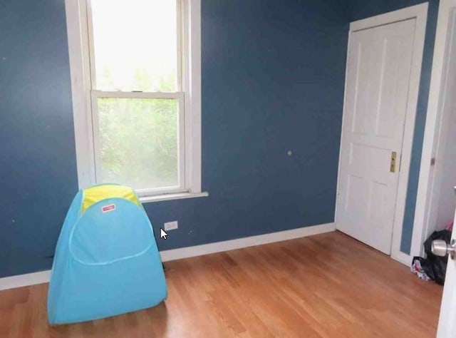 recreation room with light hardwood / wood-style flooring