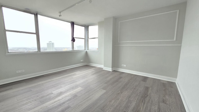 empty room featuring baseboards, wood finished floors, and a healthy amount of sunlight