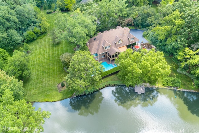 aerial view with a water view