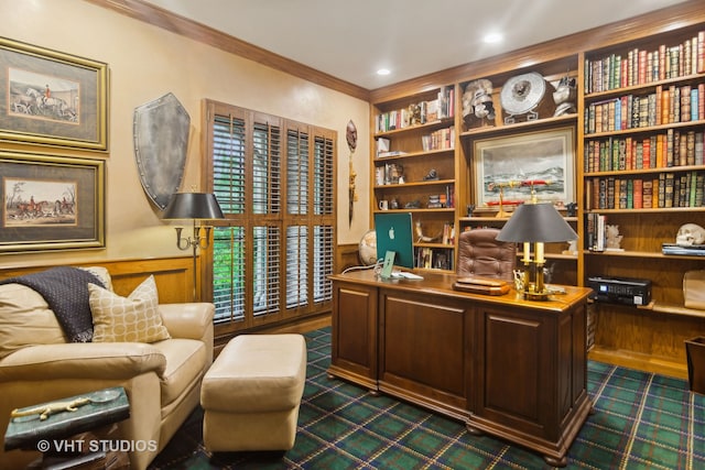 office area with ornamental molding