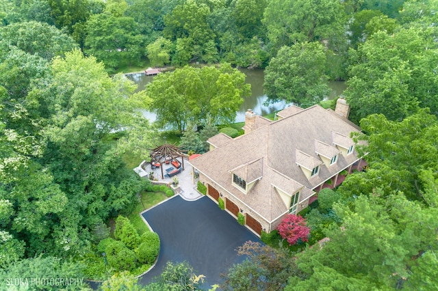 aerial view with a water view