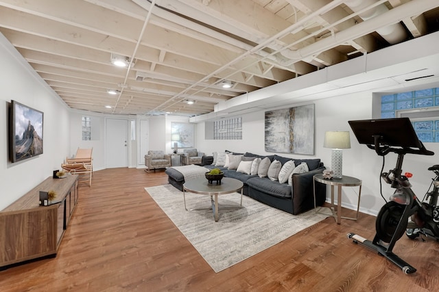 living room with hardwood / wood-style flooring