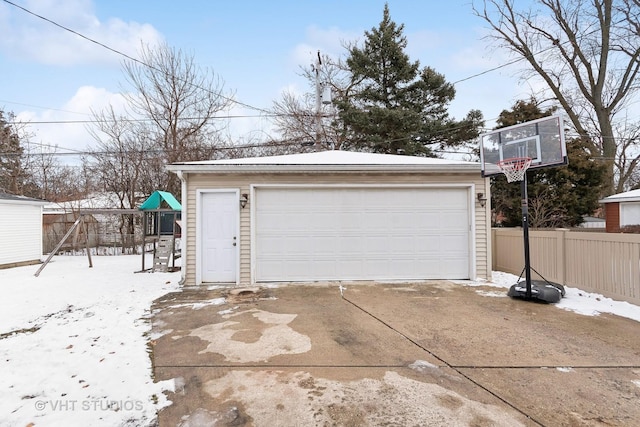 view of snow covered garage