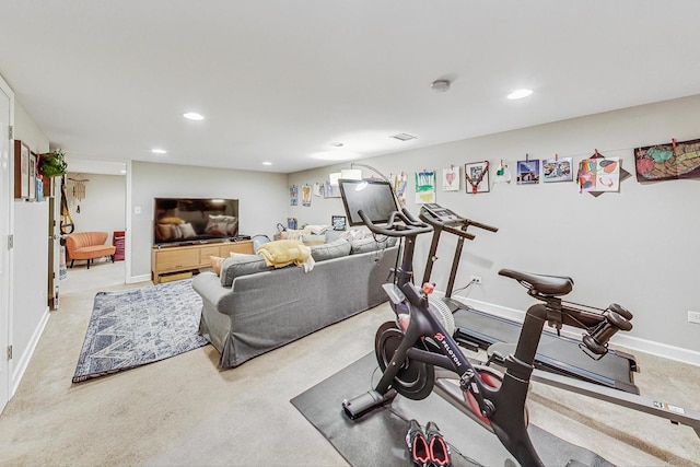 workout room with light carpet