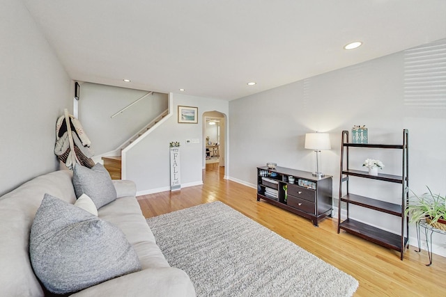 living room with hardwood / wood-style flooring