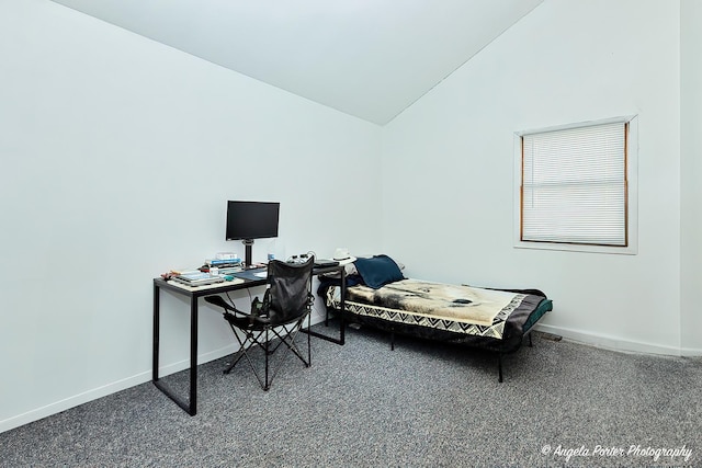 office featuring carpet floors and vaulted ceiling