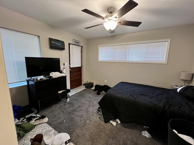 bedroom with carpet floors and ceiling fan