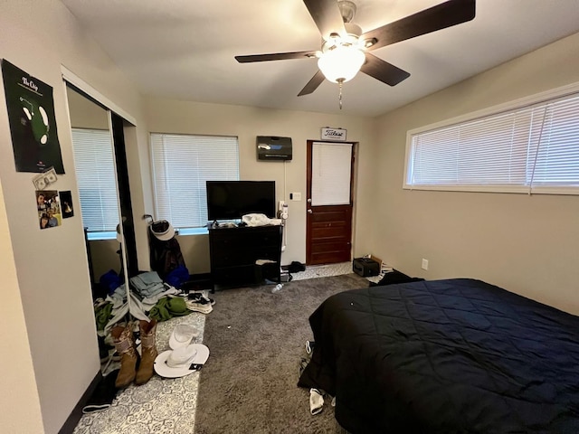 bedroom with carpet and ceiling fan