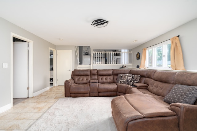 living room featuring light tile patterned floors