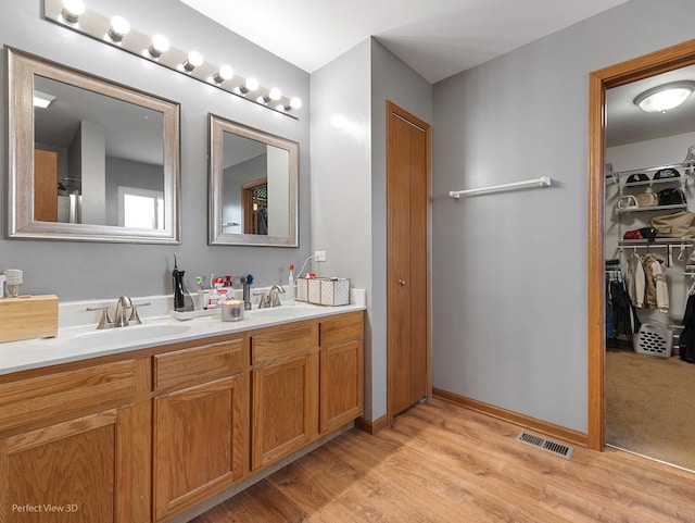 bathroom featuring hardwood / wood-style floors and vanity