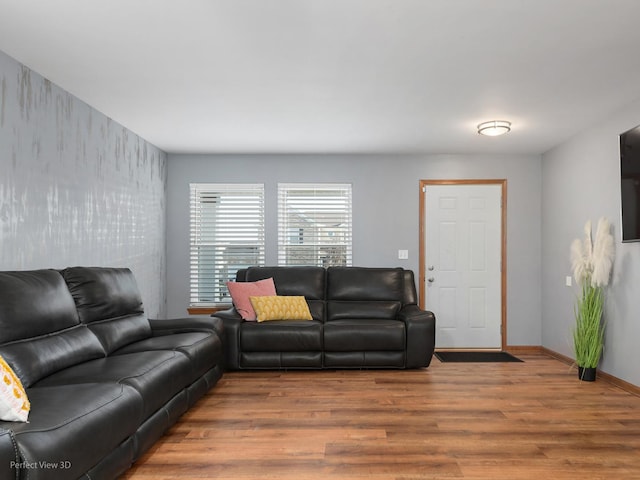 living room with hardwood / wood-style floors