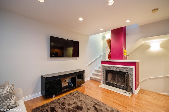 living room with hardwood / wood-style floors