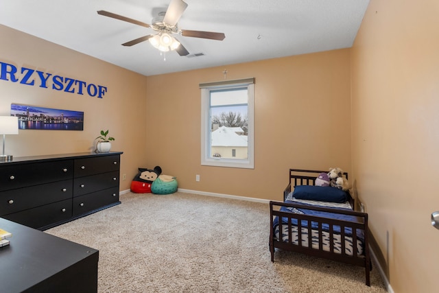 bedroom with carpet flooring and ceiling fan