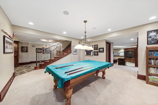 game room featuring carpet and pool table