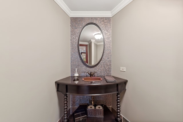 bathroom featuring sink and ornamental molding