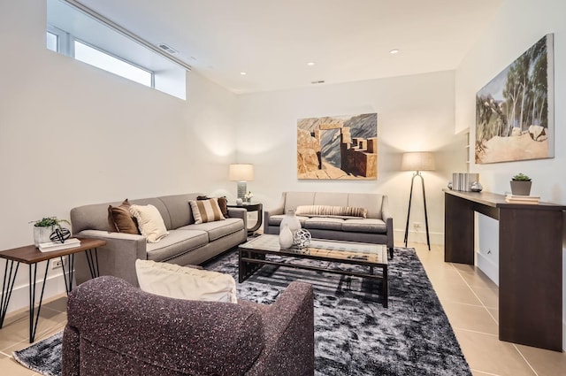 living room with light tile patterned floors