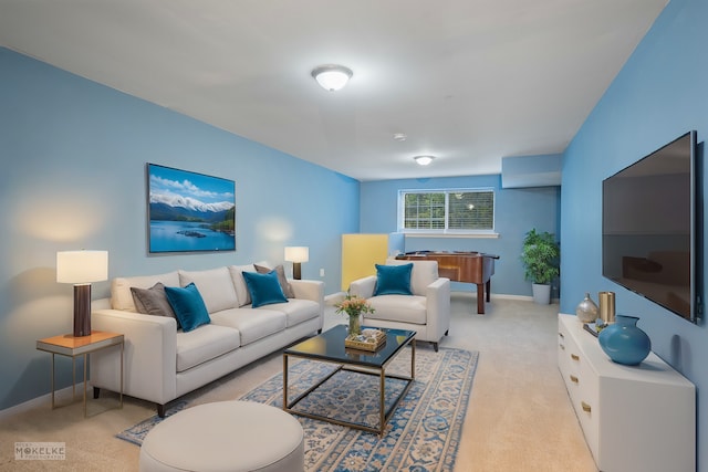 living room with light colored carpet