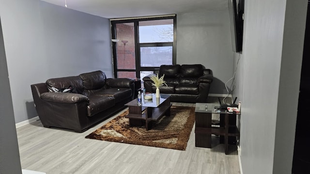 living room with light hardwood / wood-style flooring and floor to ceiling windows