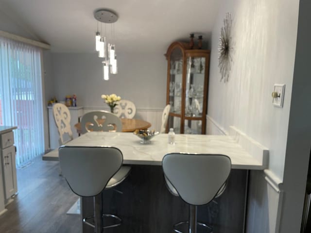 dining room with dark hardwood / wood-style flooring