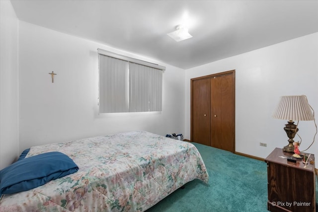 bedroom featuring carpet floors and a closet