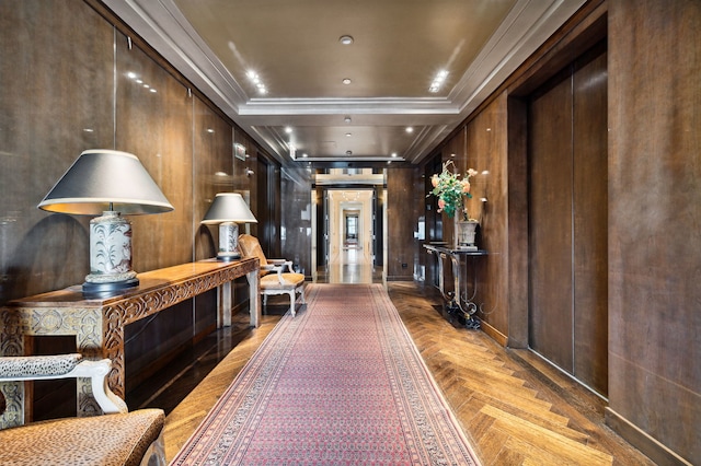 hallway with parquet floors