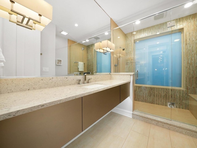 51 Hillburn Ln, North Barrington, IL 60010 - full bath featuring a shower stall, vanity, tile patterned floors, and recessed lighting