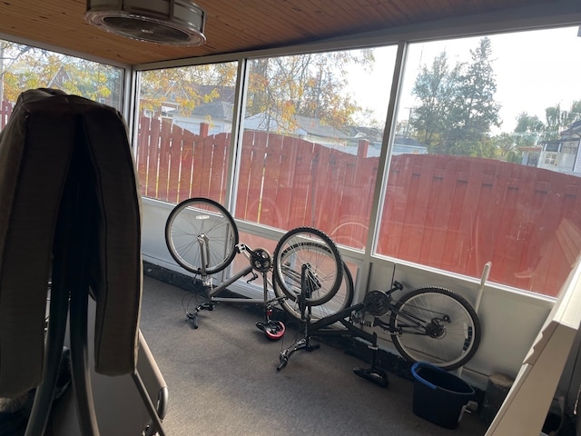 exercise room with carpet flooring