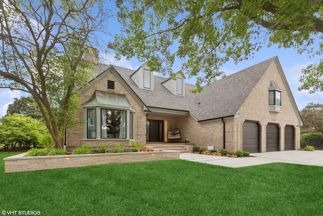 view of front of home with a garage and a front yard